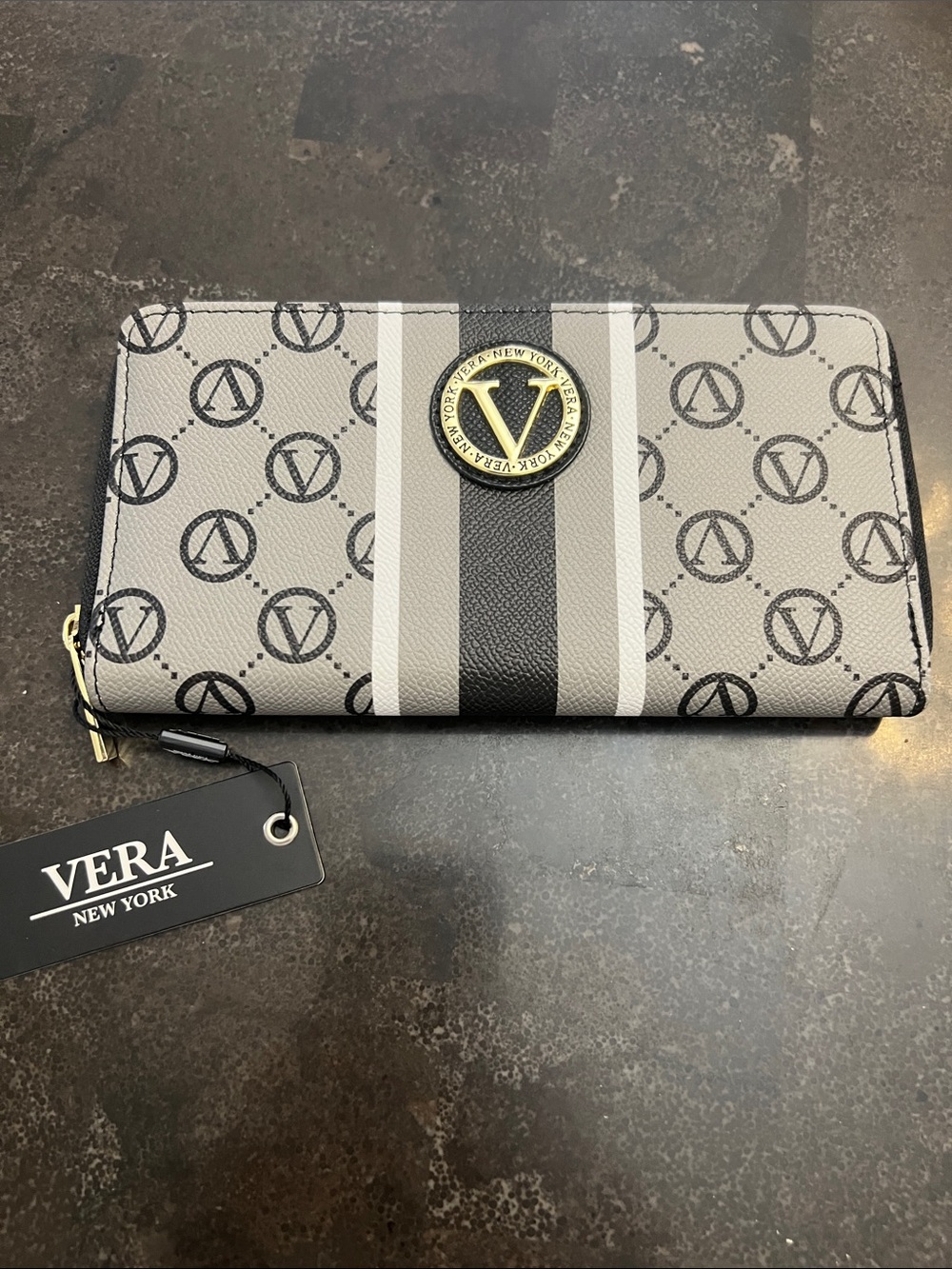 Vera New York Gray Logo Zip Wallet